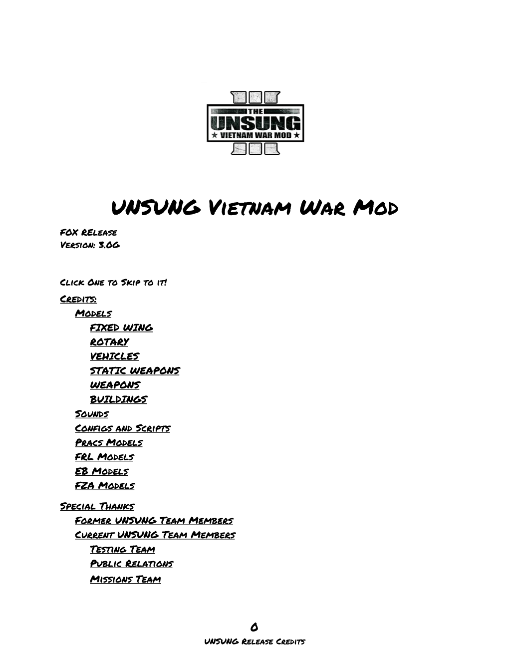 UNSUNG Vietnam War Mod FOX Release Version: 3.0G