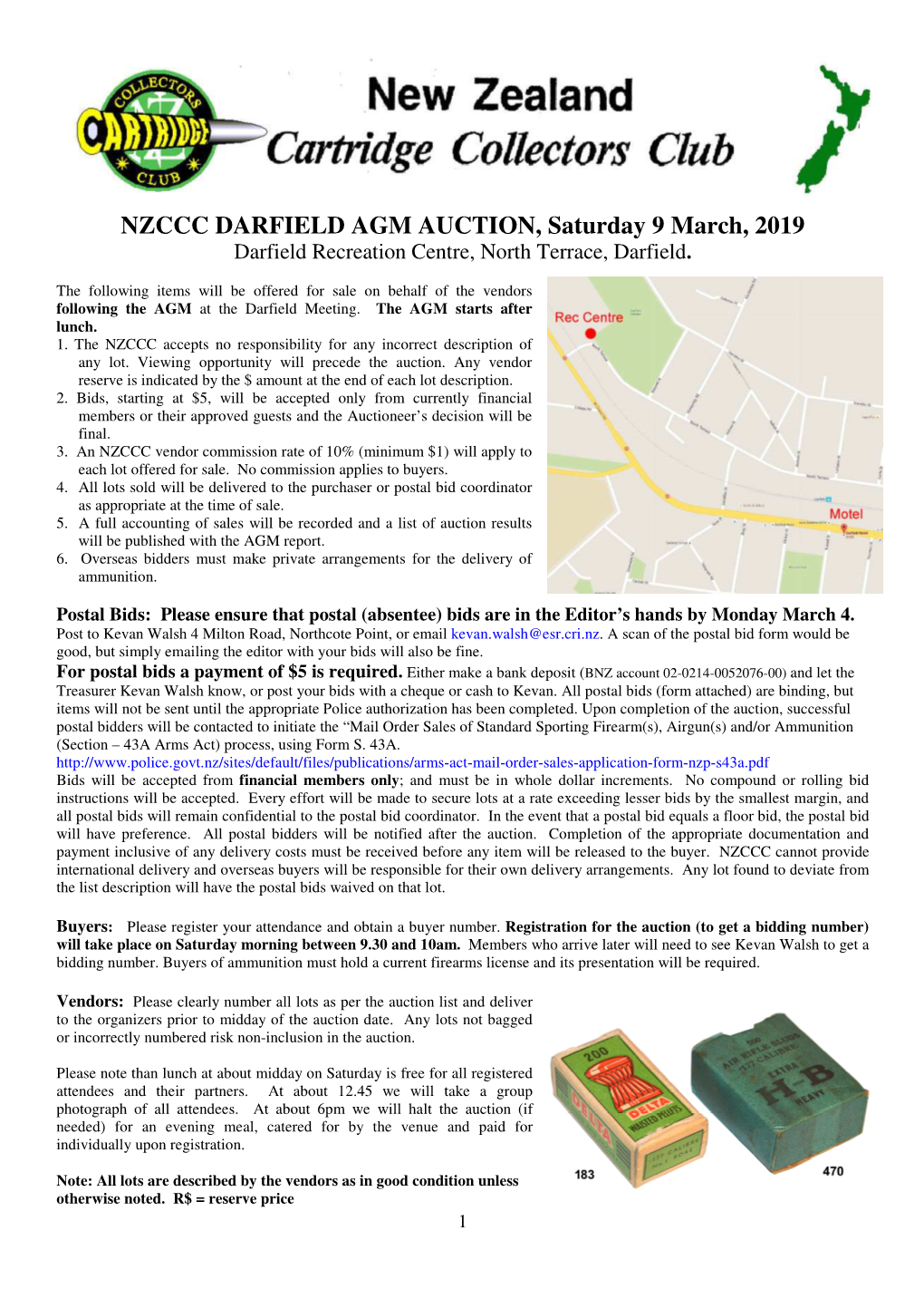 NZCCC DARFIELD AGM AUCTION, Saturday 9 March, 2019 Darfield Recreation Centre, North Terrace, Darfield