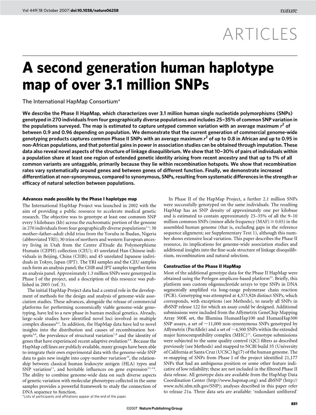 A Second Generation Human Haplotype Map of Over 3.1 Million Snps