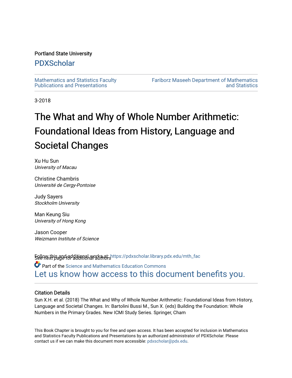 The What and Why of Whole Number Arithmetic: Foundational Ideas from History, Language and Societal Changes