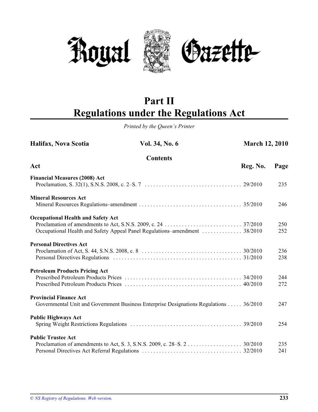 NS Royal Gazette Part II