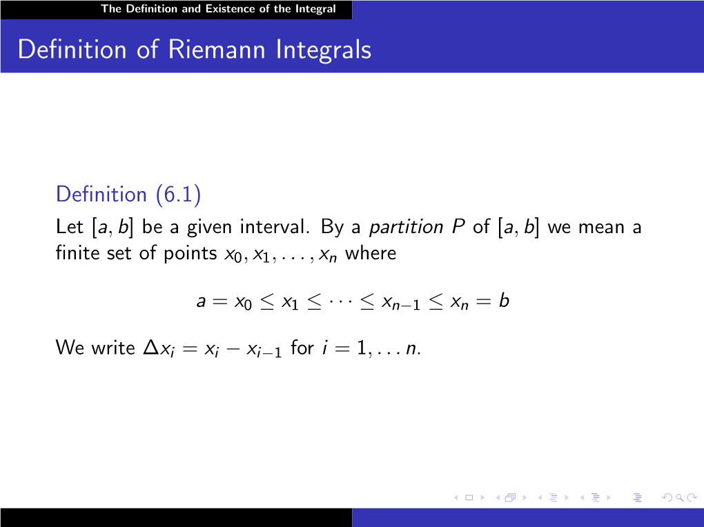 Definition of Riemann Integrals