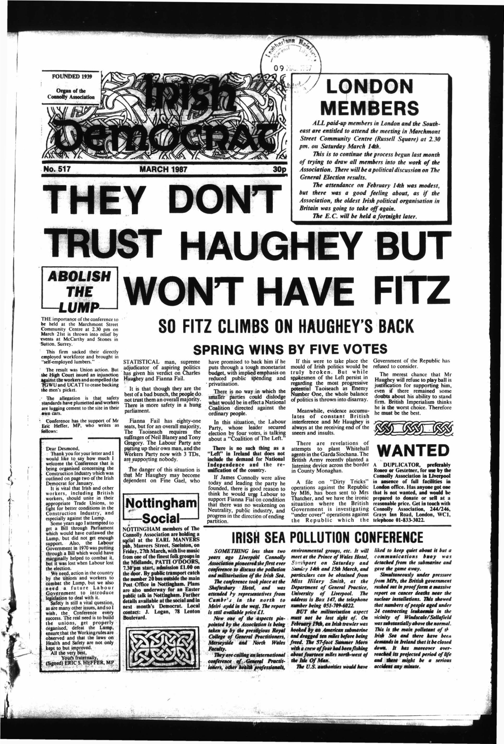 They Dont Trust Haughey but Wont Have Fitz