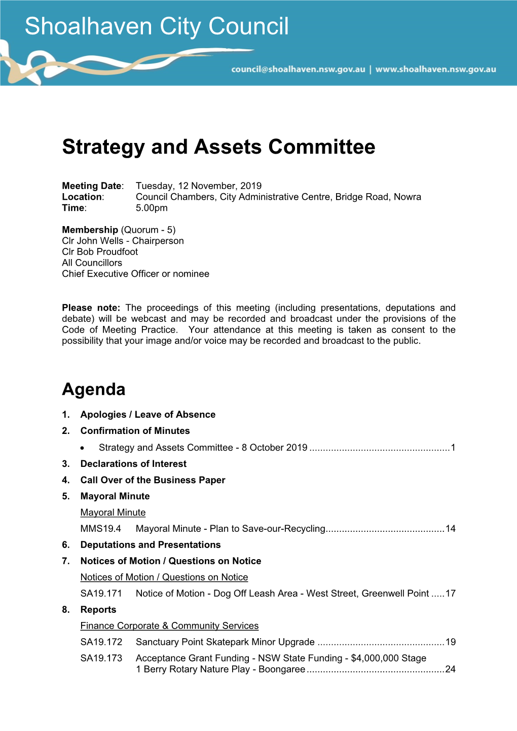 Agenda of Strategy and Assets Committee