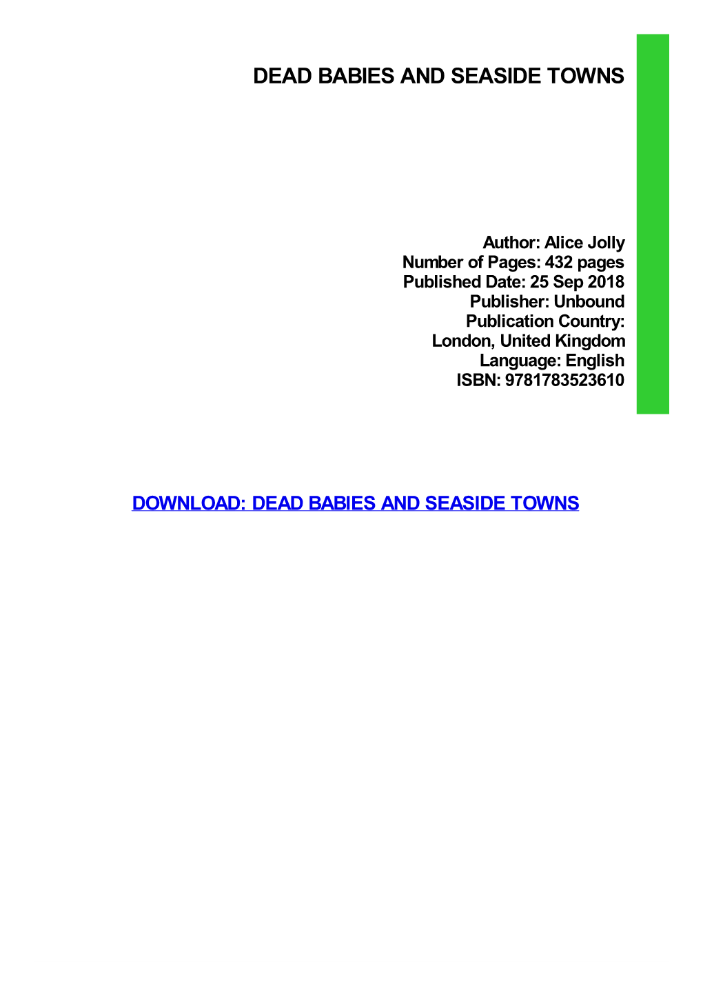 Dead Babies and Seaside Towns Ebook, Epub