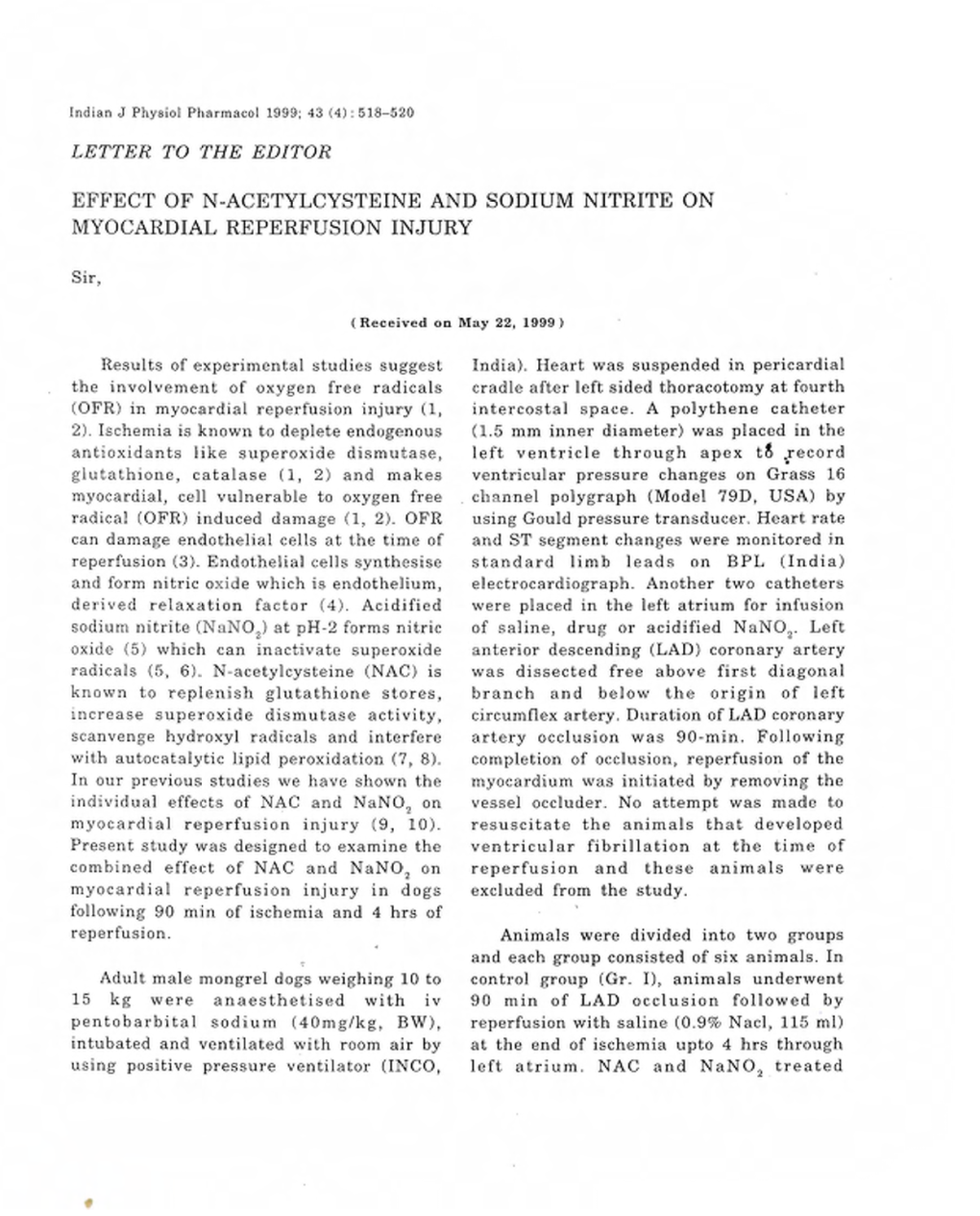 Letter to the Editor Effect of N-Acetylcysteine And