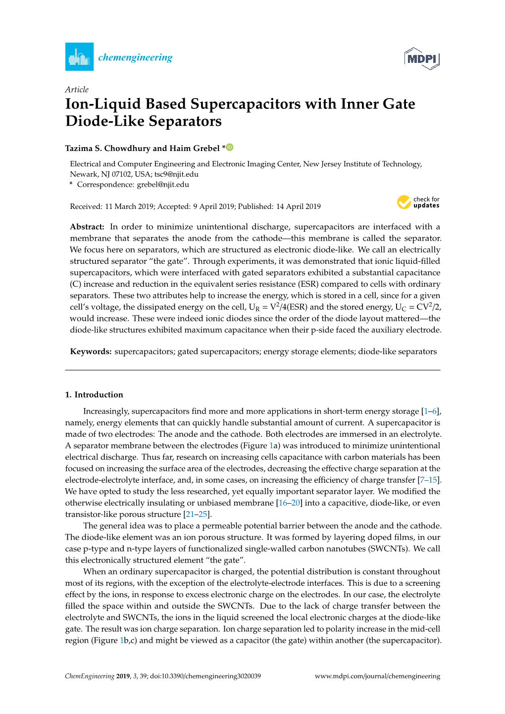 Ion-Liquid Based Supercapacitors with Inner Gate Diode-Like Separators