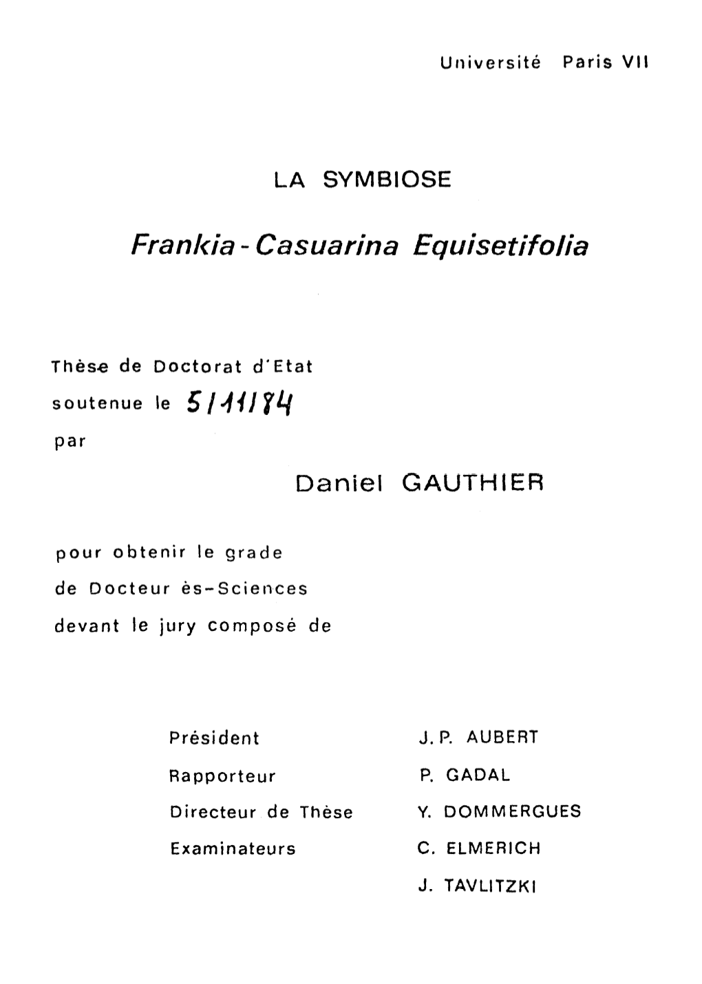 La Symbiose Frankia-Casuarina Equisetifolia