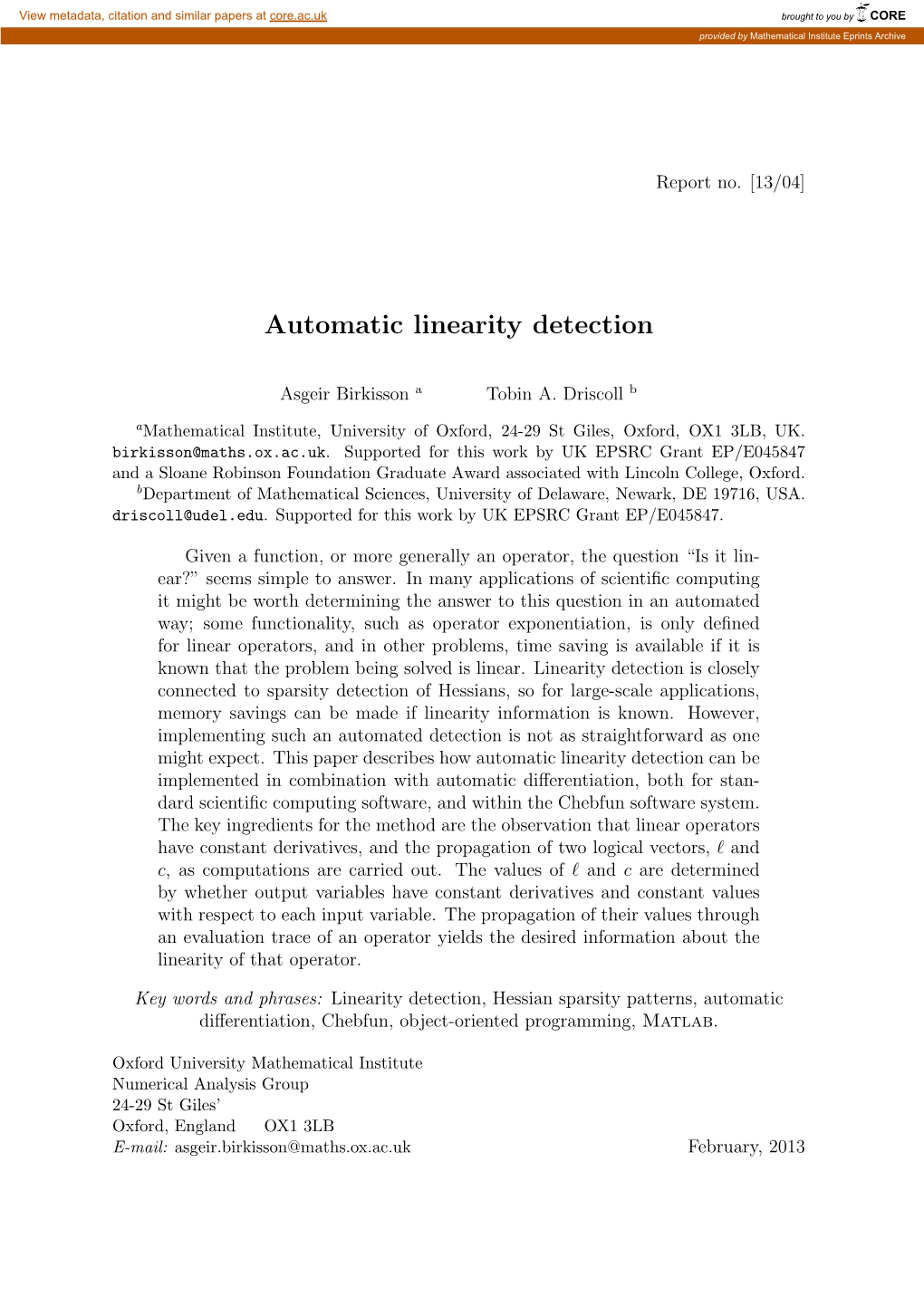 Automatic Linearity Detection