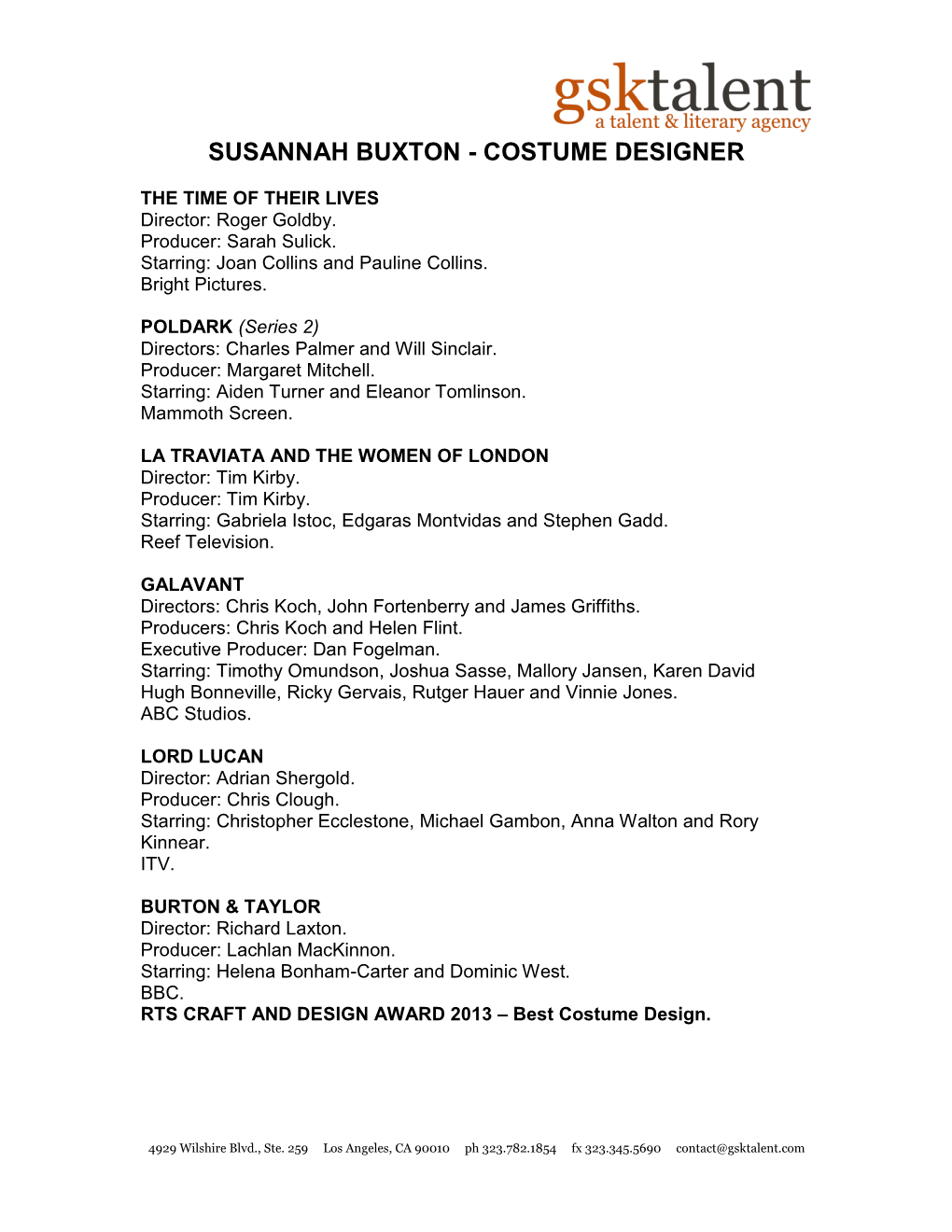 Susannah Buxton - Costume Designer