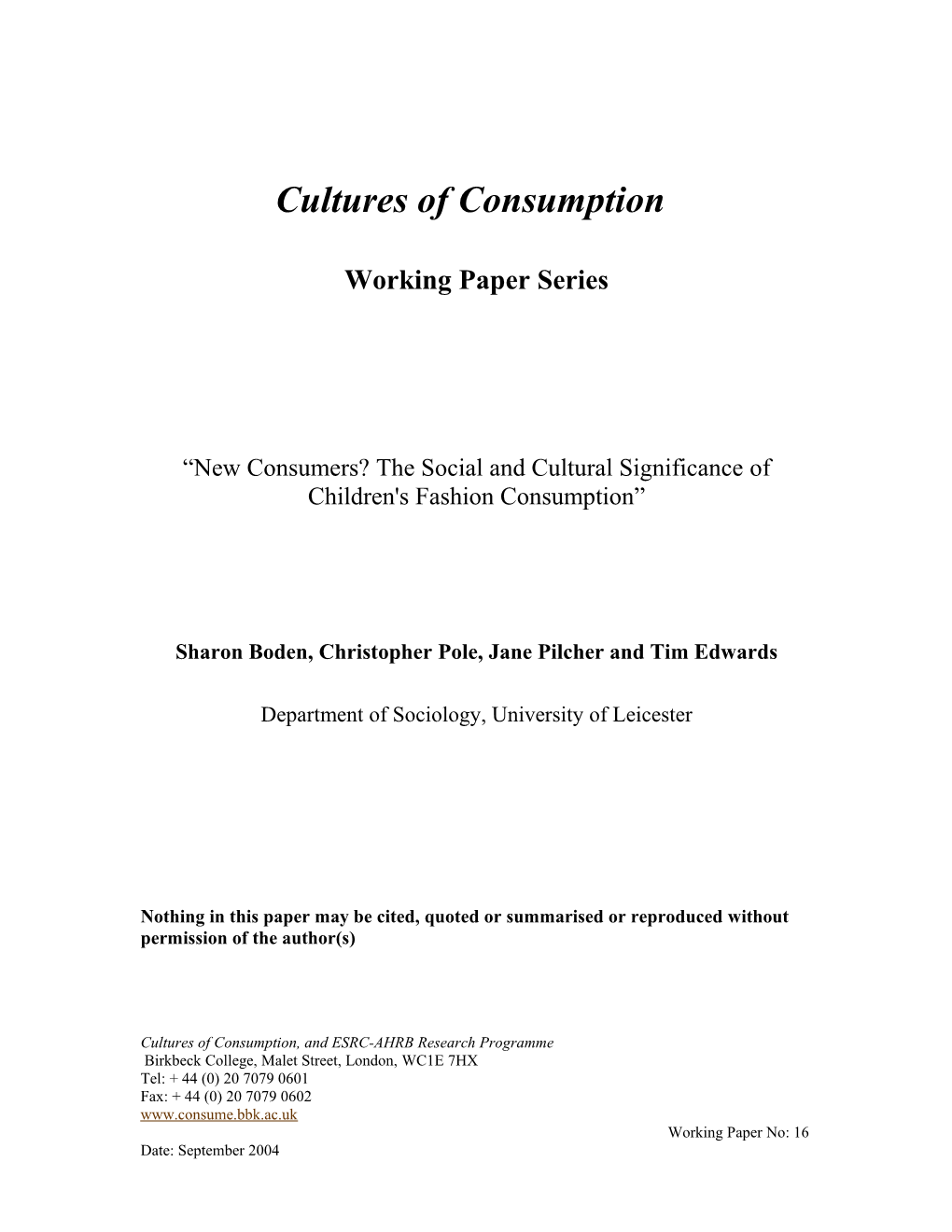 Cultures of Consumption s1