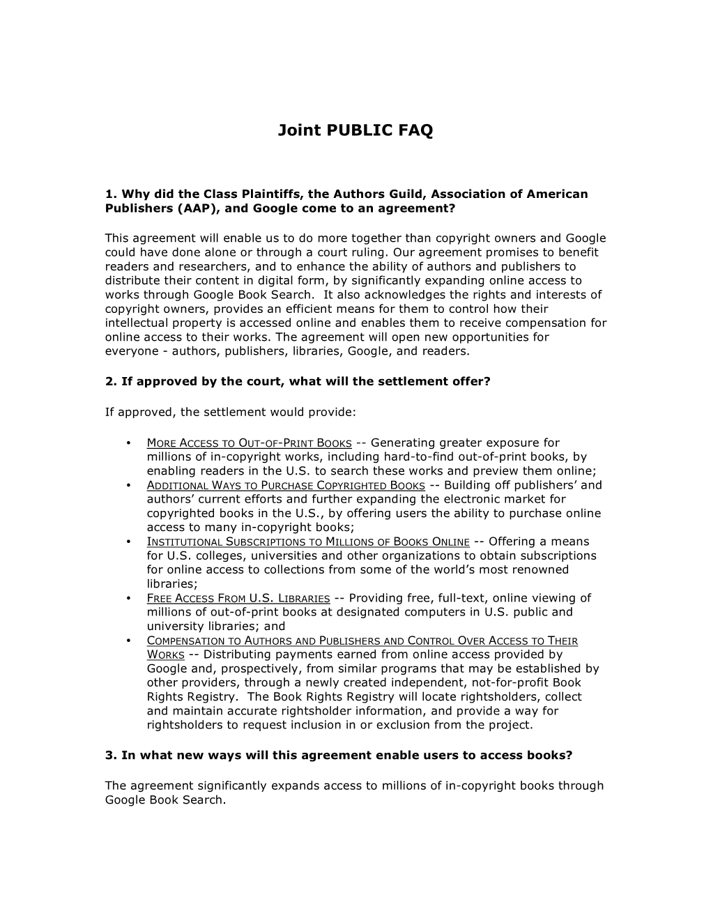 Joint PUBLIC FAQ