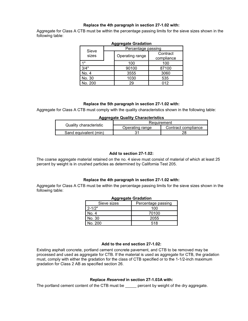 Section 27-1. Use When CTB Is Not Used Under Concrete Pavement