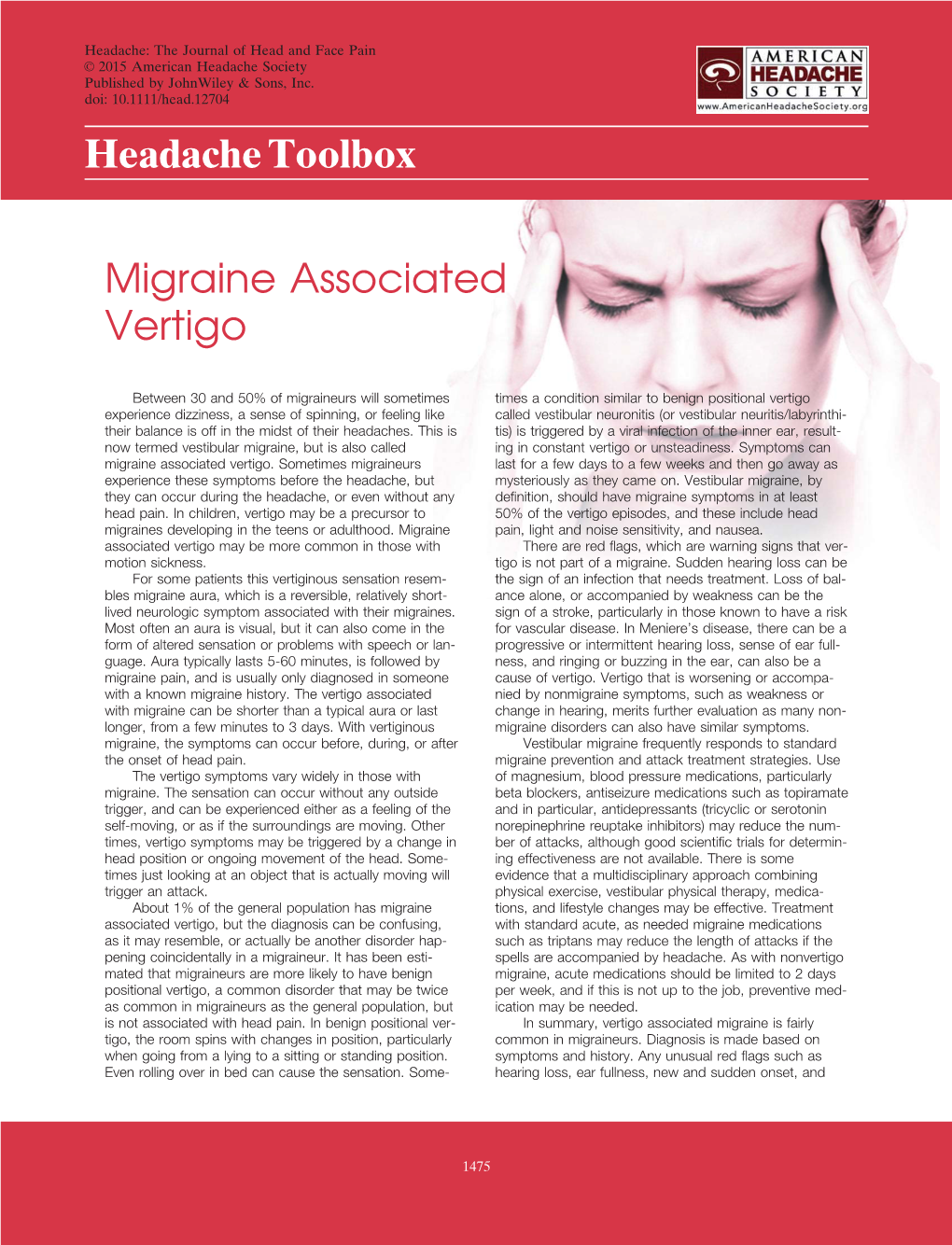 Migraine Associated Vertigo