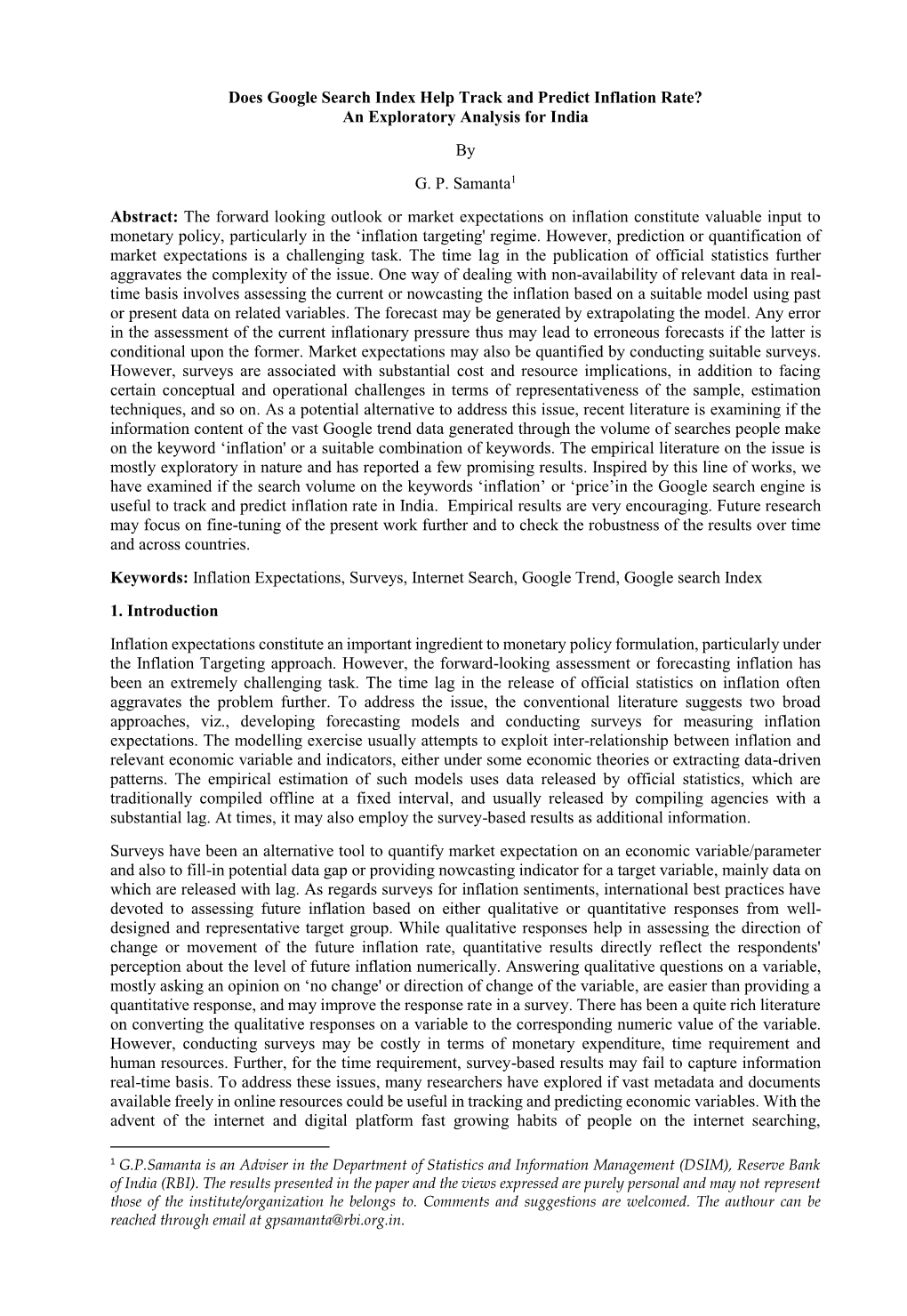 Does Google Search Index Help Track and Predict Inflation Rate? an Exploratory Analysis for India