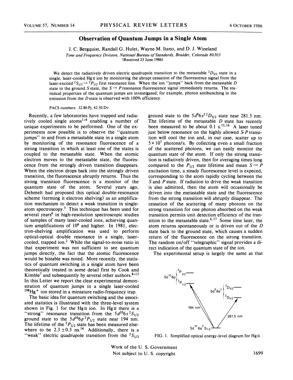 Observation of Quantum Jumps in a Single Atom