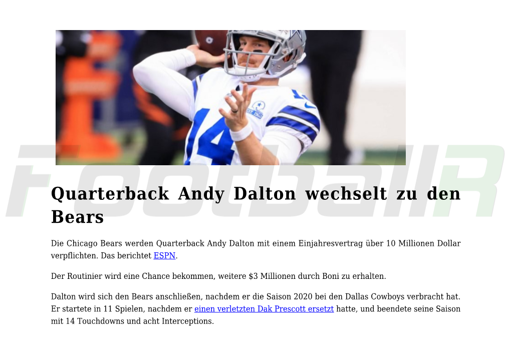 Quarterback Andy Dalton Wechselt Zu Den Bears