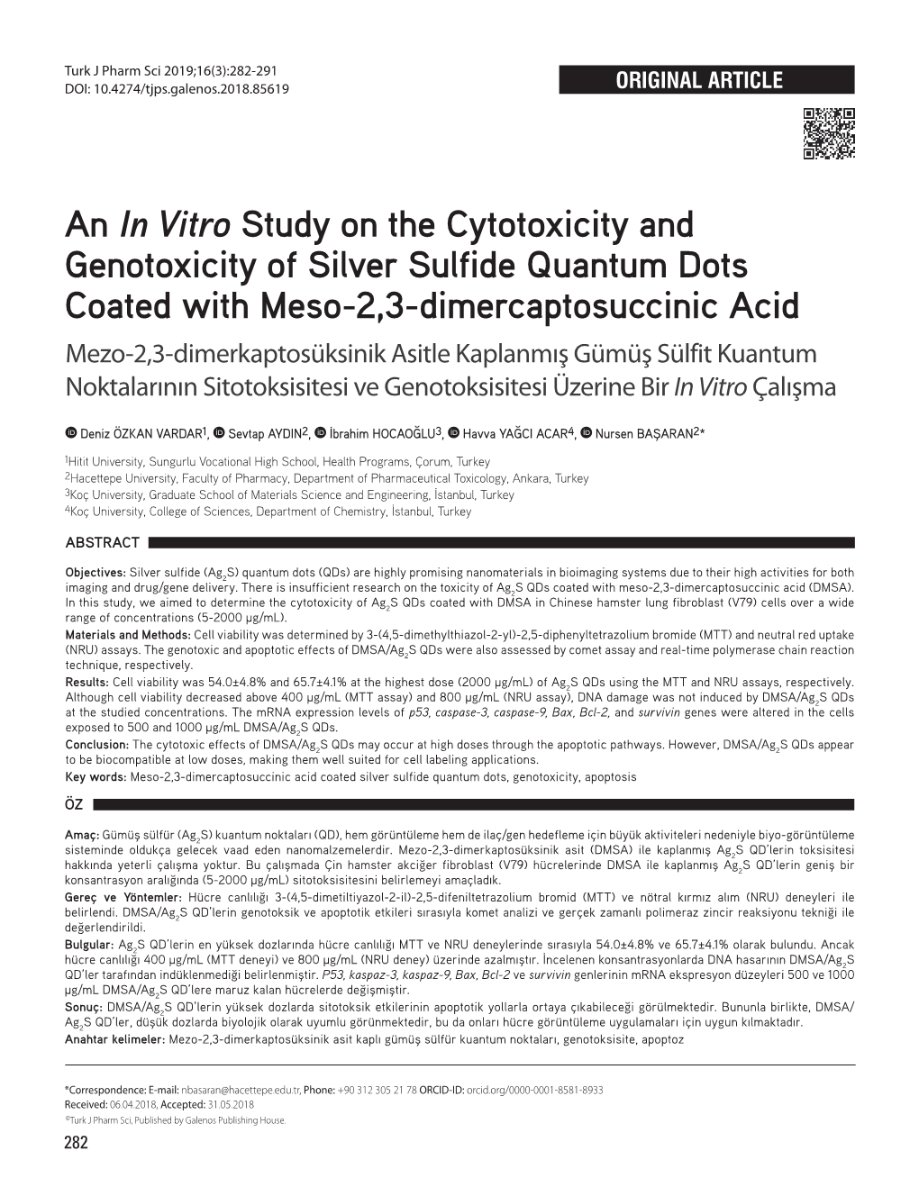 An in Vitro Study on the Cytotoxicity and Genotoxicity of Silver Sulfide Quantum Dots Coated with Meso-2,3-Dimercaptosuccinic Ac