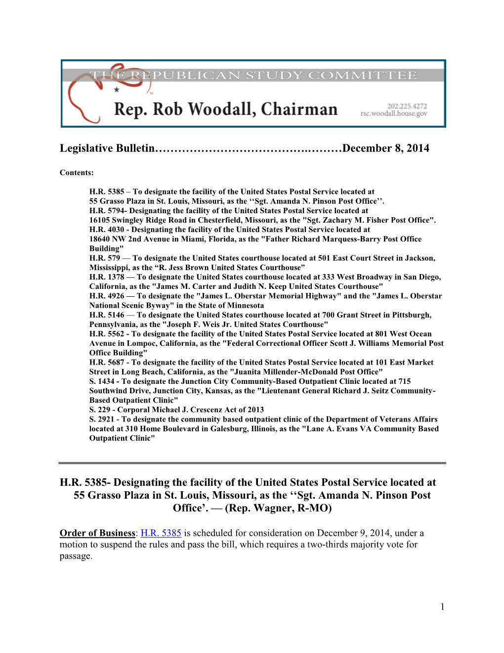 Legislative Bulletin………………………………….………December 8, 2014