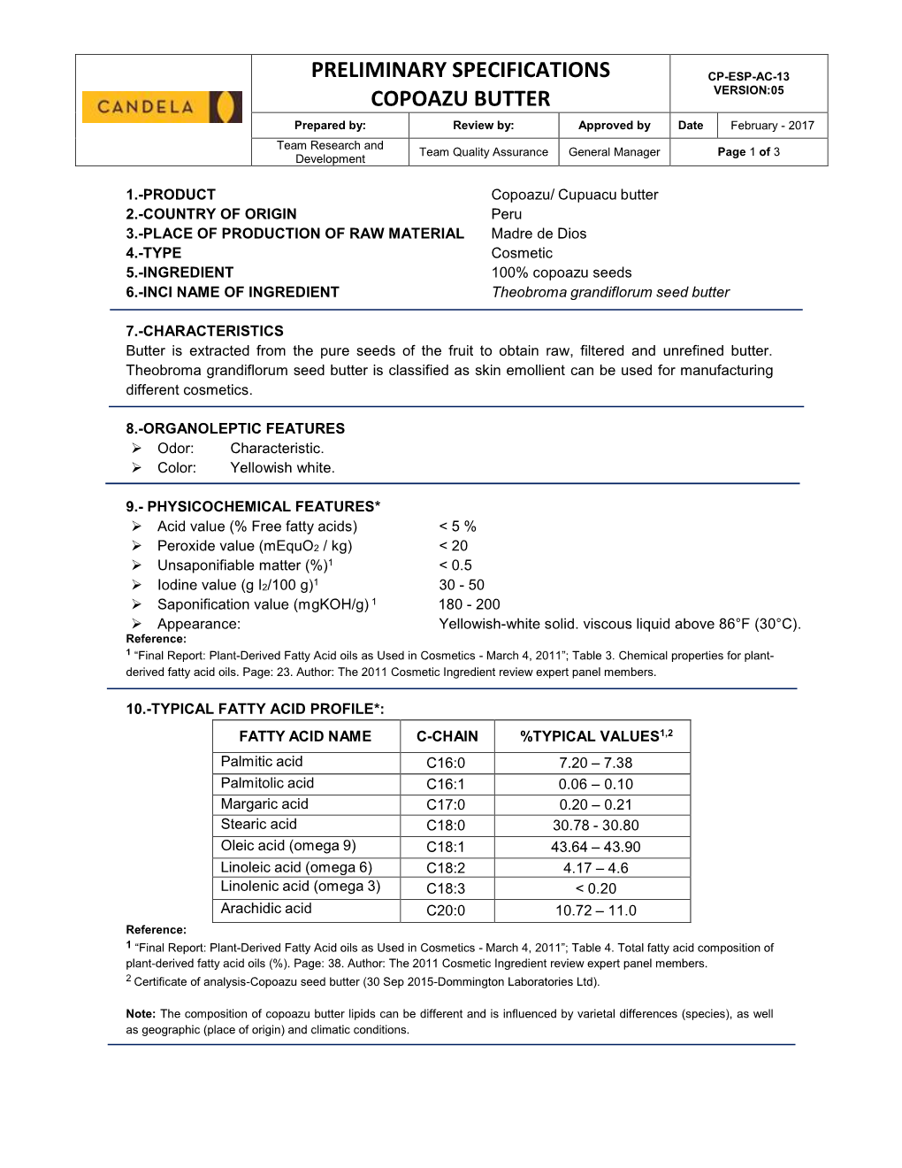 Preliminary Specifications Copoazu