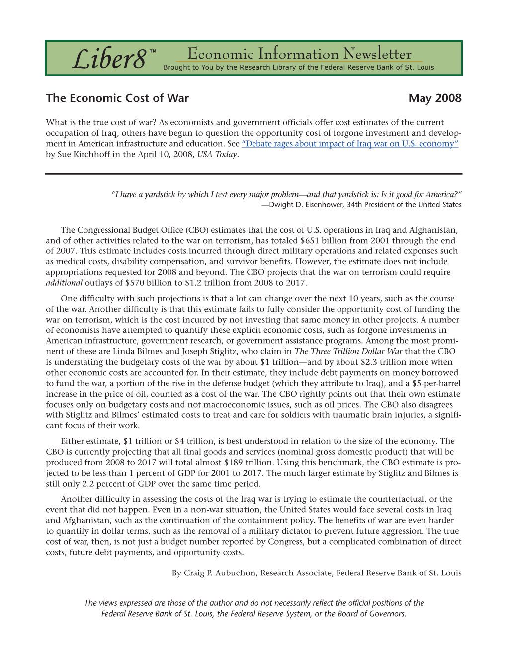 The Economic Cost of War May 2008