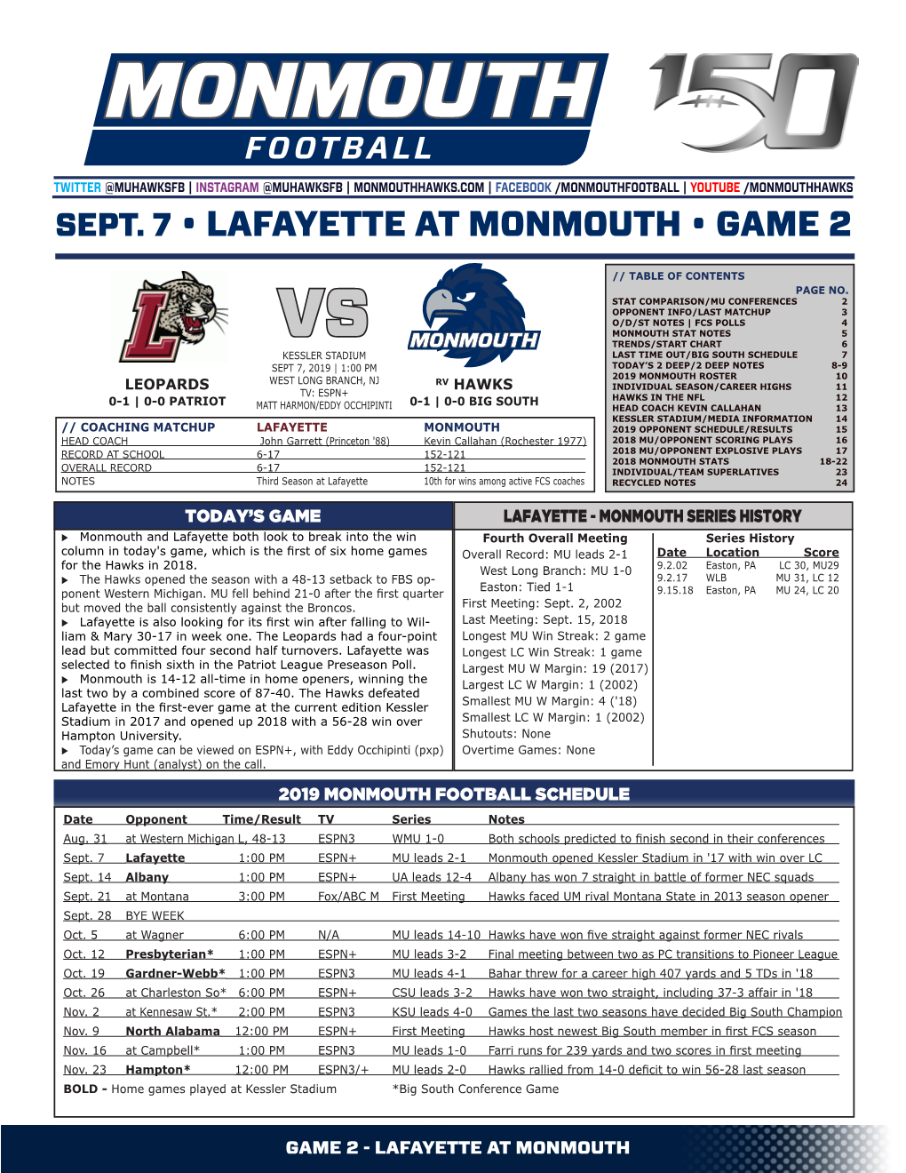 Sept. 7 • Lafayette at Monmouth • Game 2