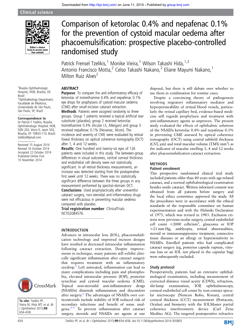 Comparison of Ketorolac 0.4 and Nepafenac 0.1 for the Prevention Of