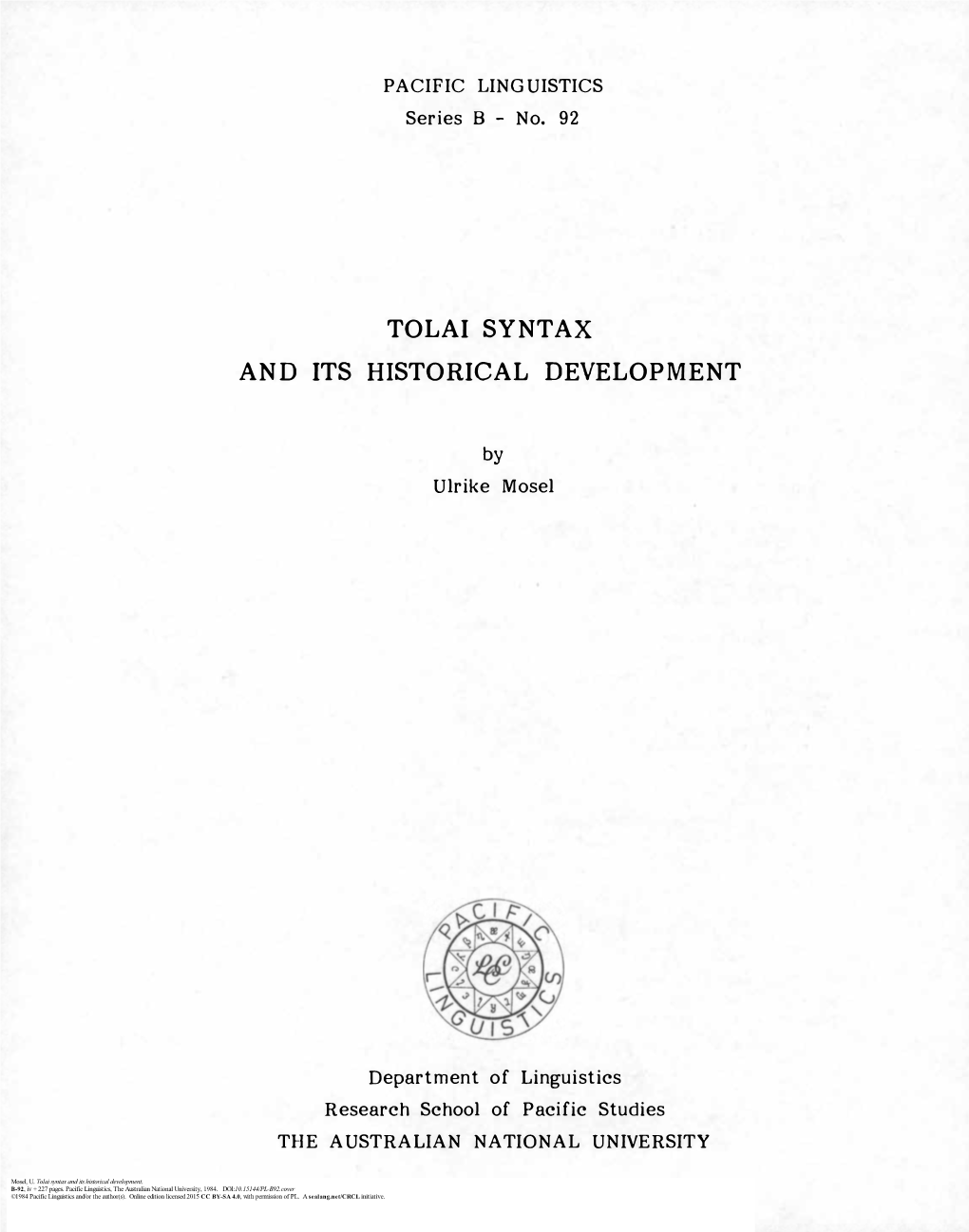 Tolai Syntax and Its Historical Development