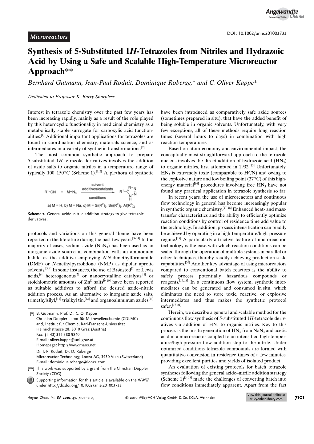 Synthesis of 5-Substituted 1H-Tetrazoles from Nitriles And