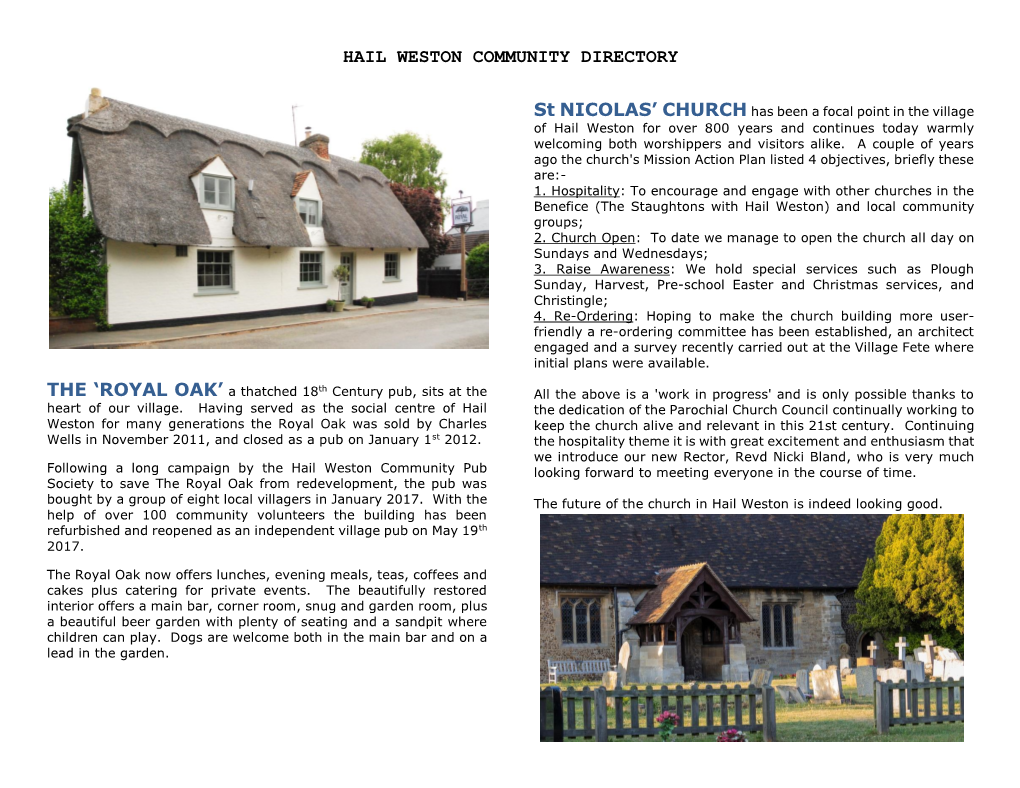 Hail Weston Community Directory