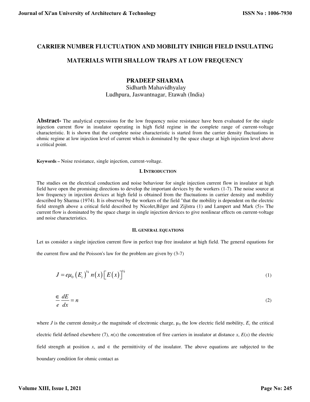 Carrier Number Fluctuation and Mobility Inhigh Field Insulating Materials