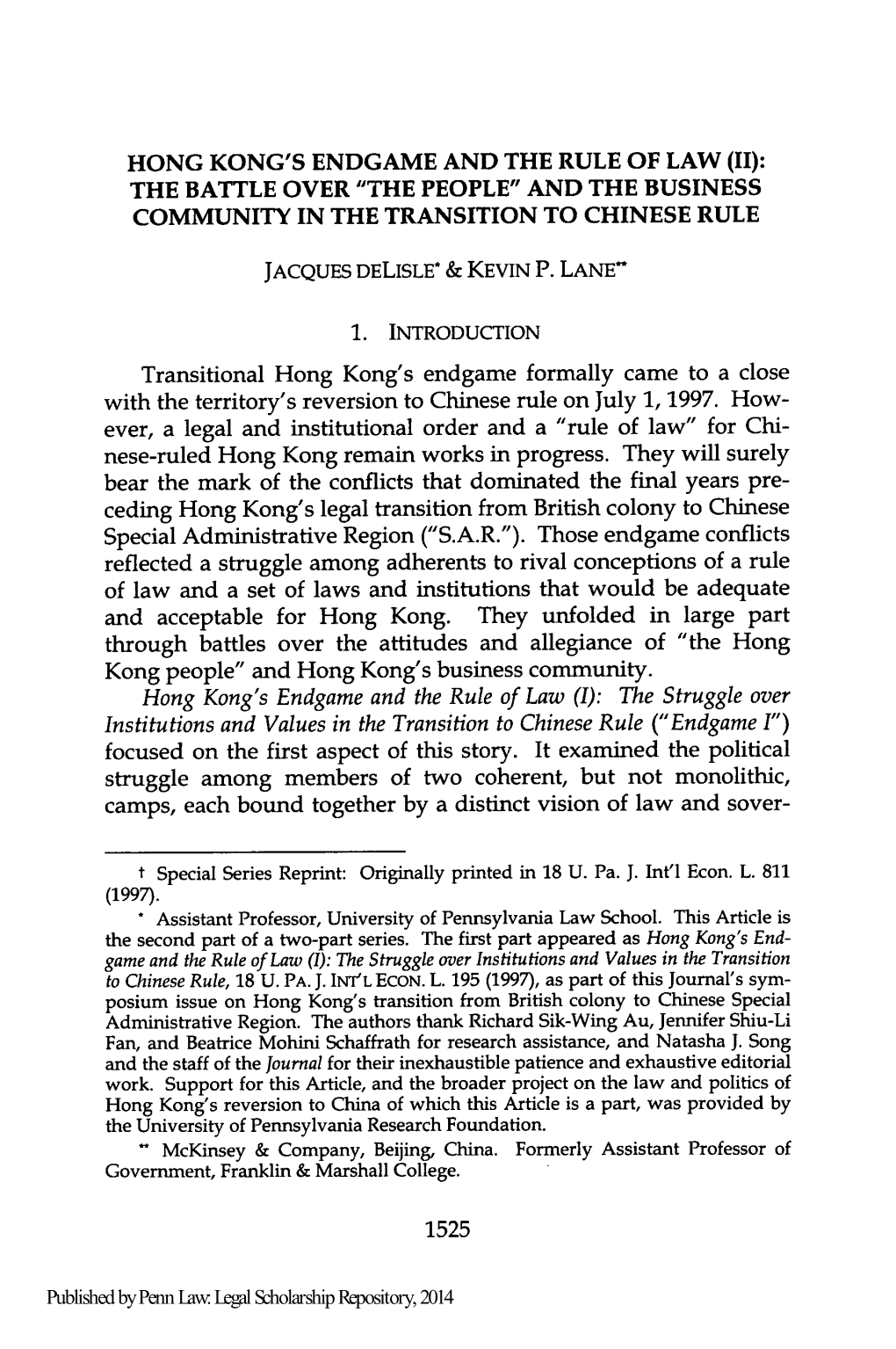 Hong Kong's Endgame and the Rule of Law (Ii): the Battle Over 