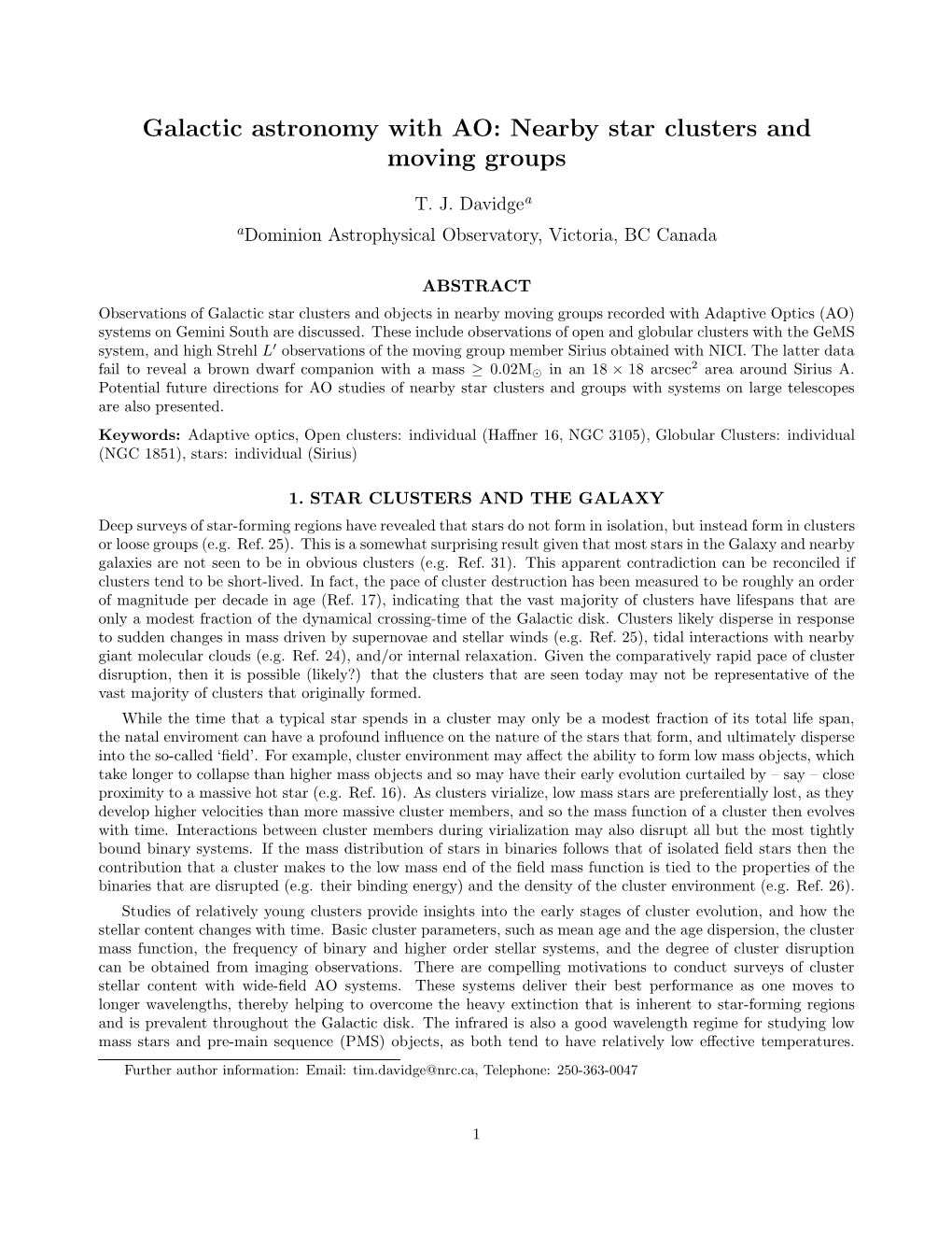 Galactic Astronomy with AO: Nearby Star Clusters and Moving Groups