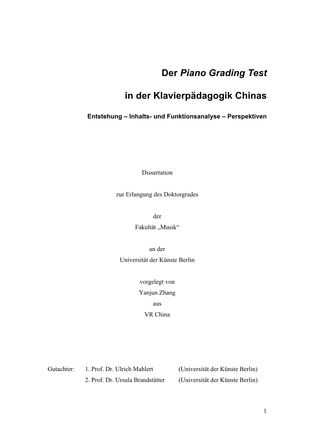 Der „Music Grading Test“ in Der Instrumentalmusikpädagogik Chinas