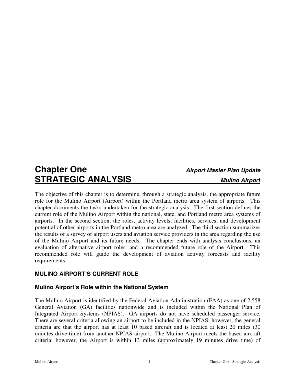 STRATEGIC ANALYSIS Mulino Airport