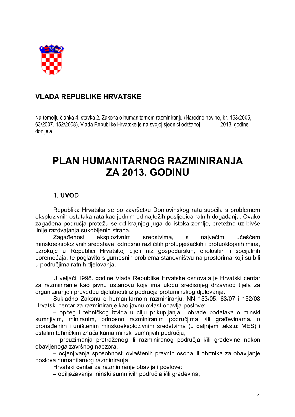 Plan Humanitarnog Razminiranja Za 2013. Godinu