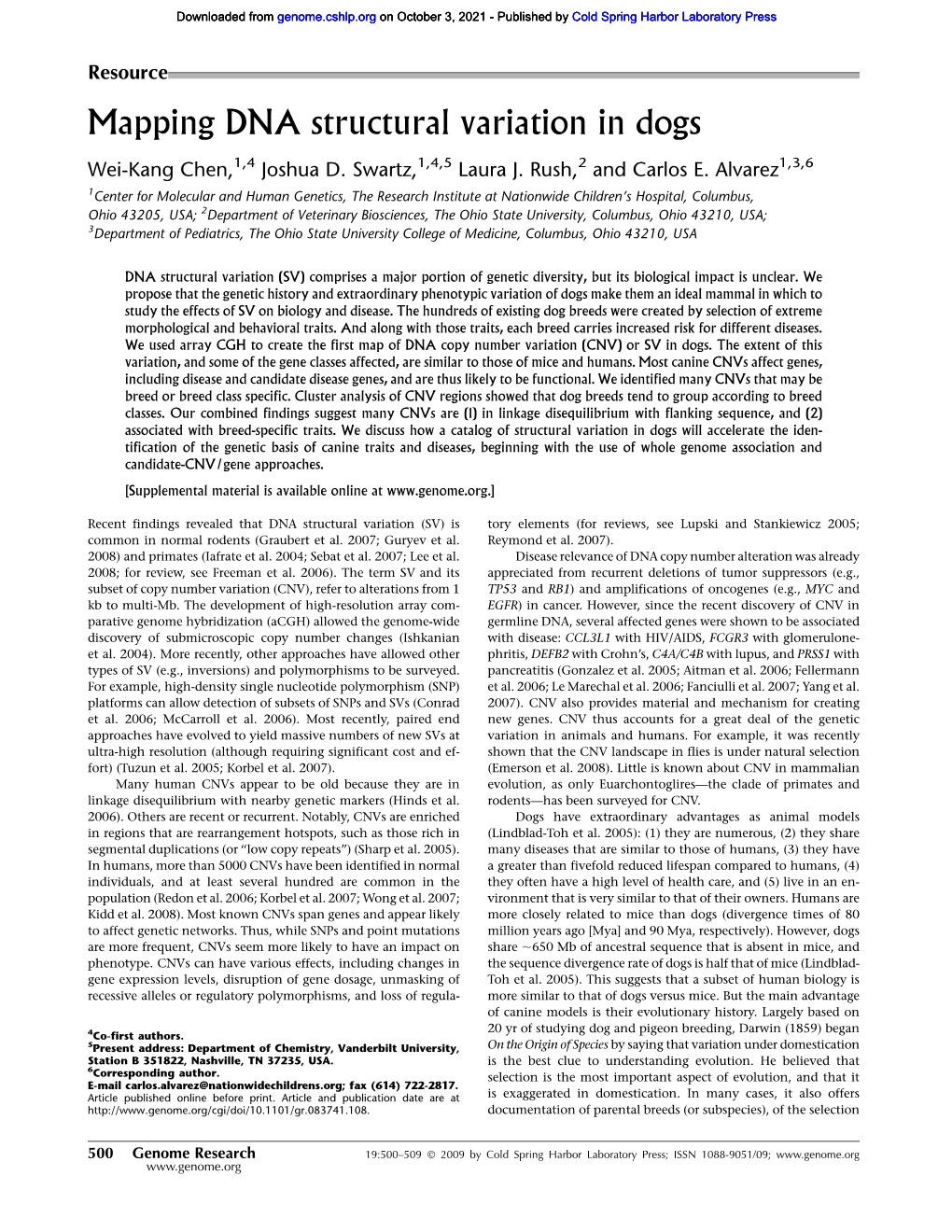 Mapping DNA Structural Variation in Dogs