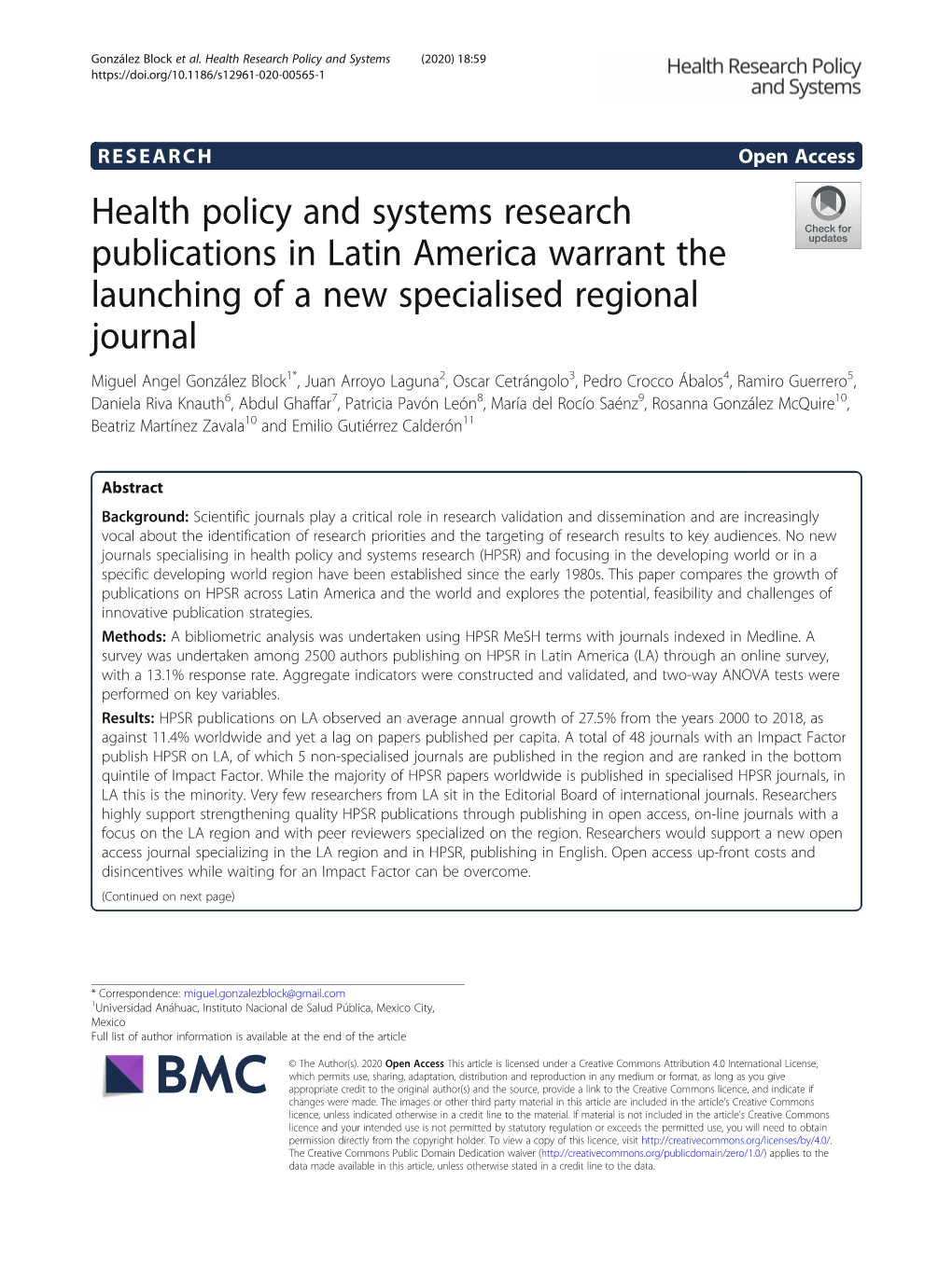 Health Policy and Systems Research Publications in Latin America Warrant the Launching of a New Specialised Regional Journal