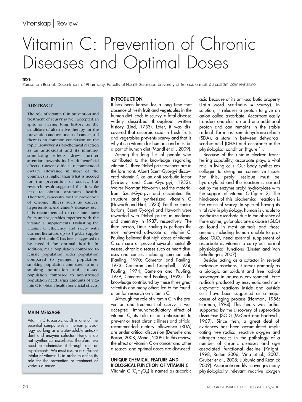 Vitamin C: Prevention of Chronic Diseases and Optimal Doses