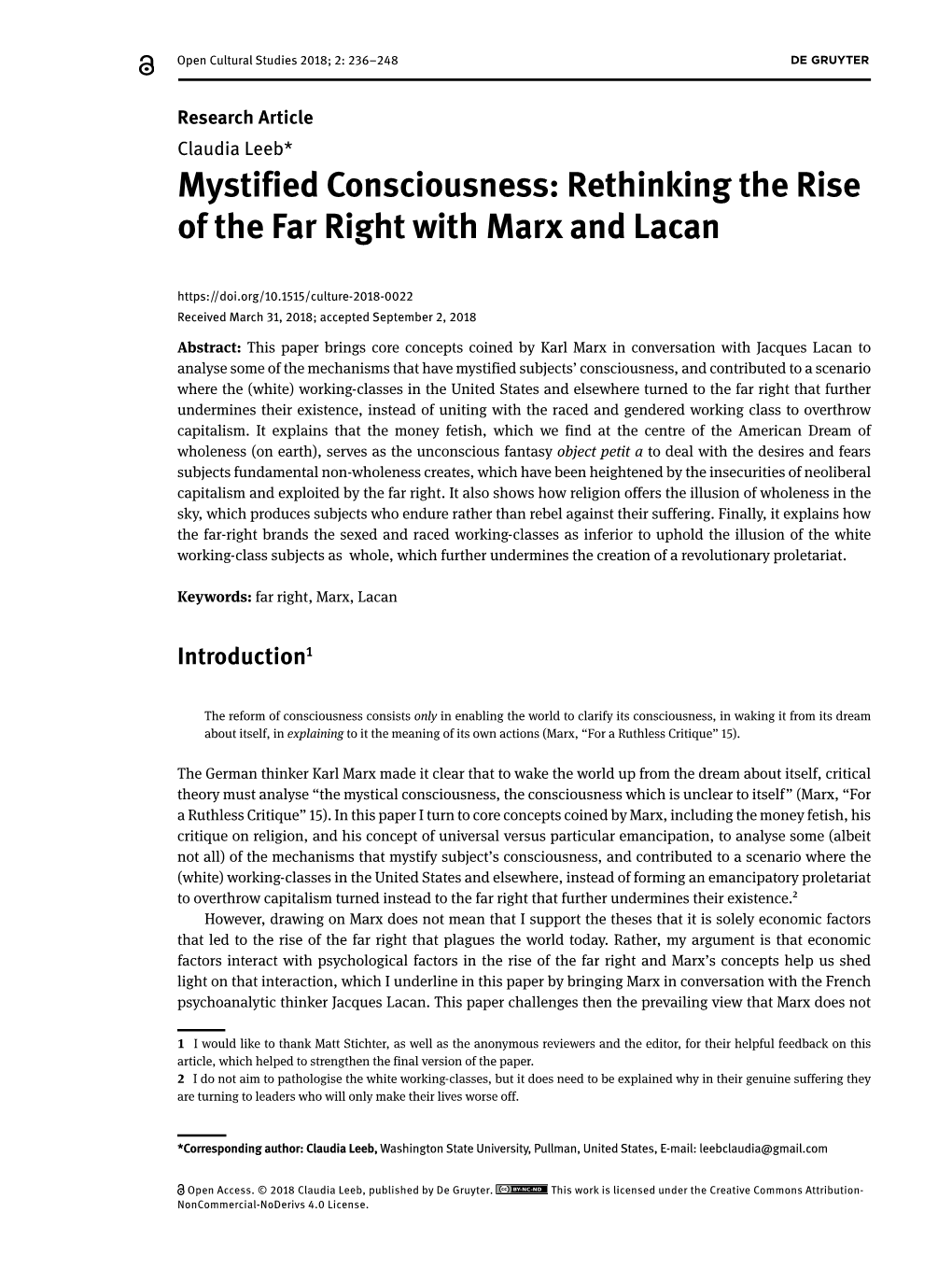 Mystified Consciousness: Rethinking the Rise of the Far Right with Marx and Lacan