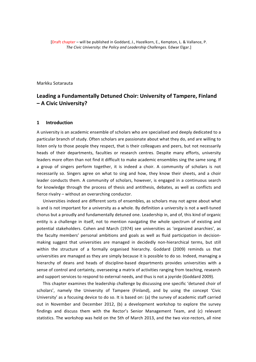 Leading a Fundamentally Detuned Choir: University of Tampere, Finland – a Civic University?