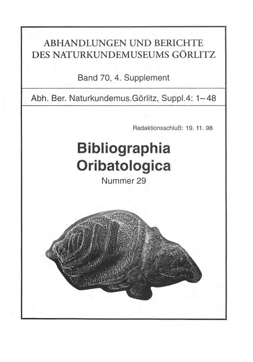 Bibliographia Oribatologica Nummer 29 Contents
