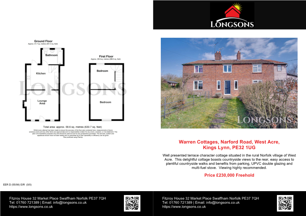 Warren Cottages, Narford Road, West Acre, Kings Lynn, PE32 1UG Price £230,000