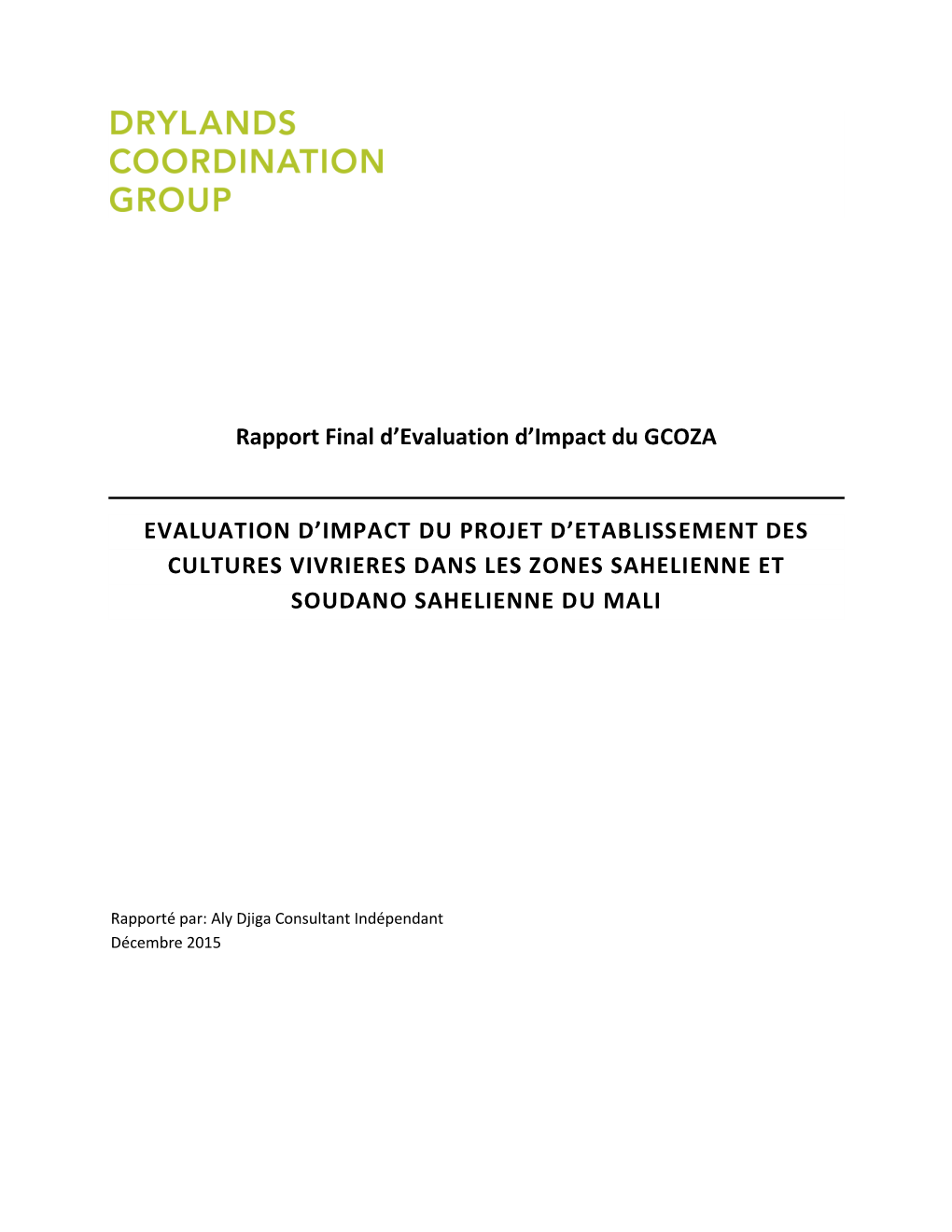 Rapport Final D'evaluation D'impact Du GCOZA