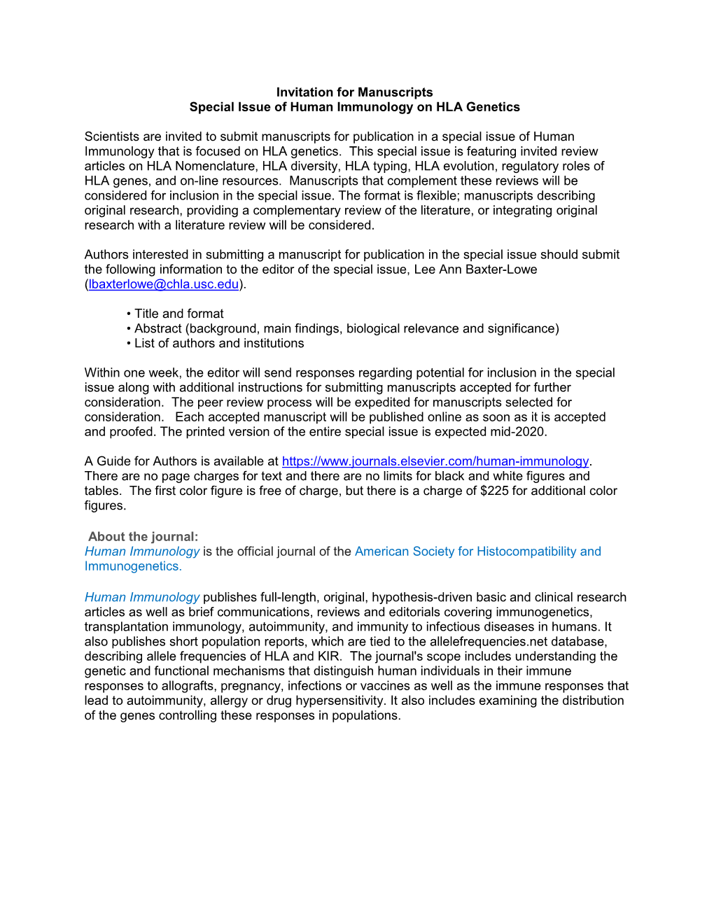 Human Immunology on HLA Genetics