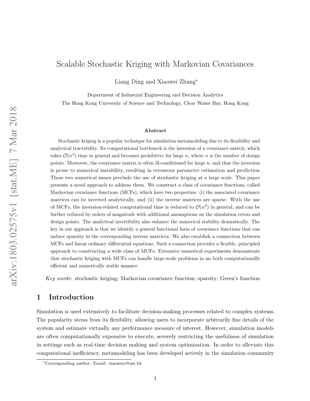 Scalable Stochastic Kriging with Markovian Covariances