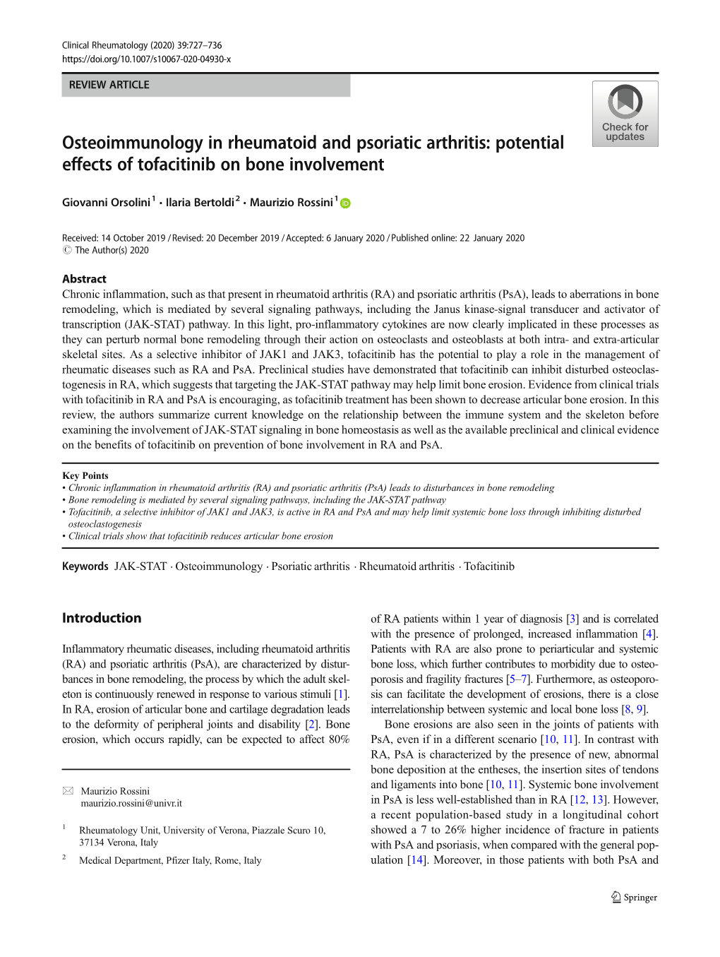 Osteoimmunology in Rheumatoid and Psoriatic Arthritis: Potential Effects of Tofacitinib on Bone Involvement