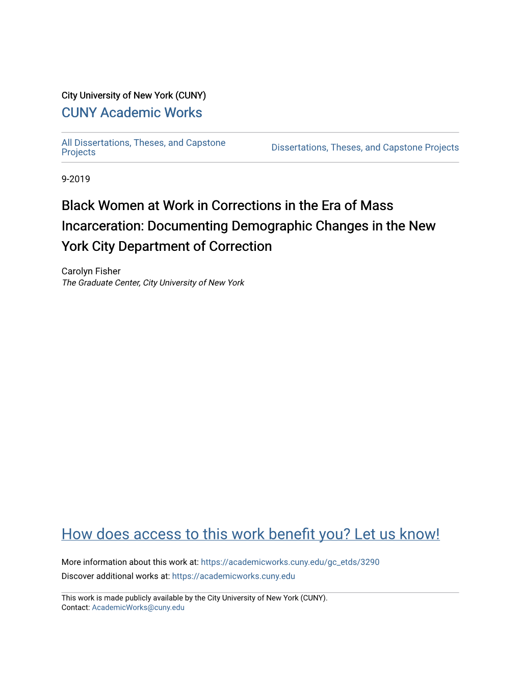 Black Women at Work in Corrections in the Era of Mass Incarceration: Documenting Demographic Changes in the New York City Department of Correction