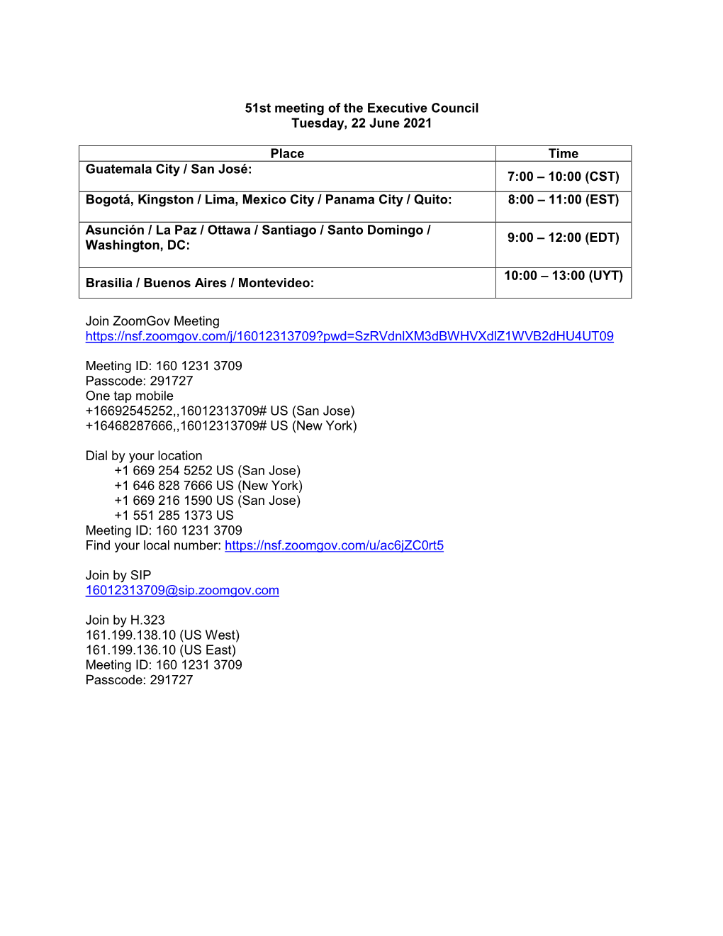 51St Meeting of the Executive Council Tuesday, 22 June 2021 Place Time