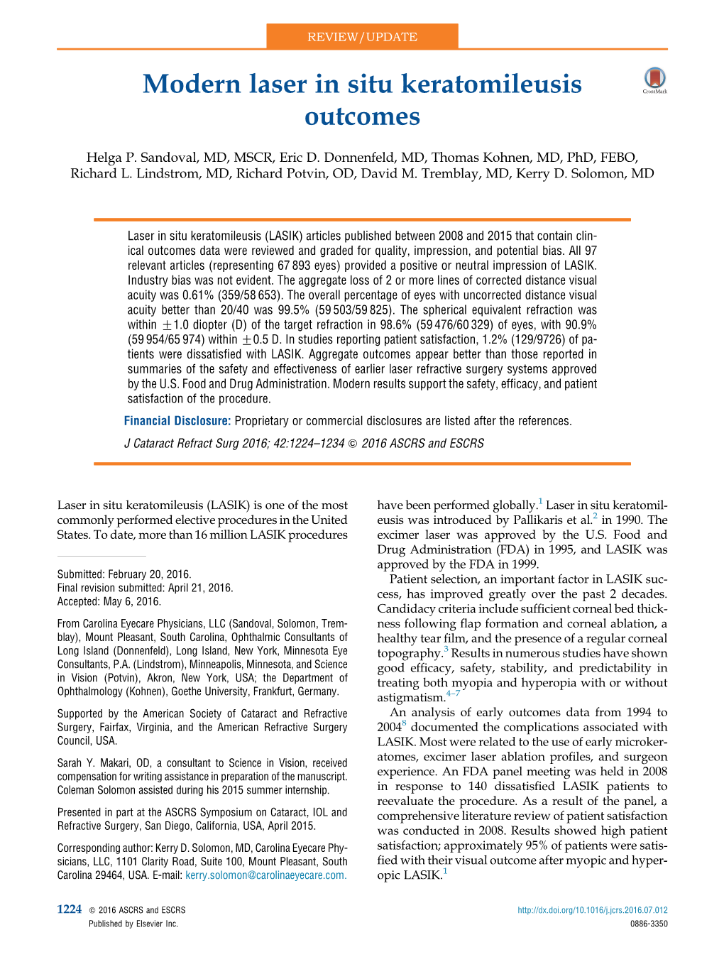 Modern Laser in Situ Keratomileusis Outcomes